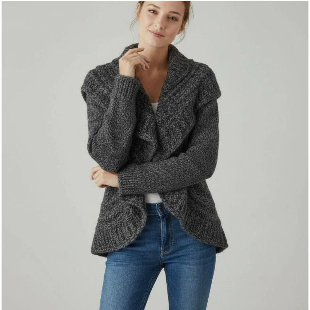 Anthropologie Elsamanda Cardigan Sweater M Waterfall Alpaca Mohair Cable Knit